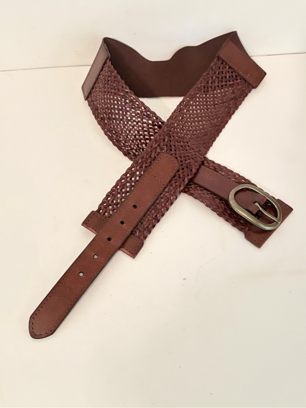 Ann Taylor Loft Dark Brown Woven Leather Elasticized Back Panel Wide Belt - Picture 7 of 12
